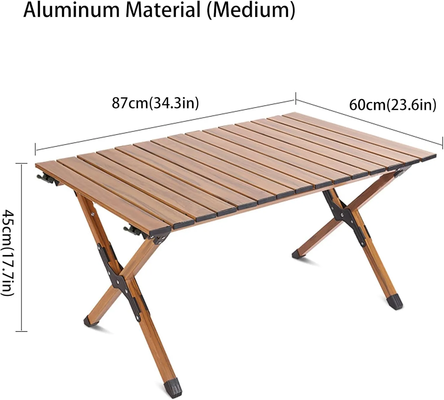 4-6 People Camping Table, Roll-Up Lightweight Picnic Table with Large Aluminum Tabletop & Carrying Bag, Portable Outdoor Folding Table for Hiking, Backpacking & Fishing(Carbon Steel Wood Gra