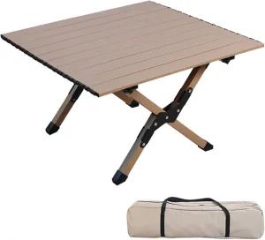 4-6 People Camping Table, Roll-Up Lightweight Picnic Table with Large Aluminum Tabletop & Carrying Bag, Portable Outdoor Folding Table for Hiking, Backpacking & Fishing(Carbon Steel Wood Gra