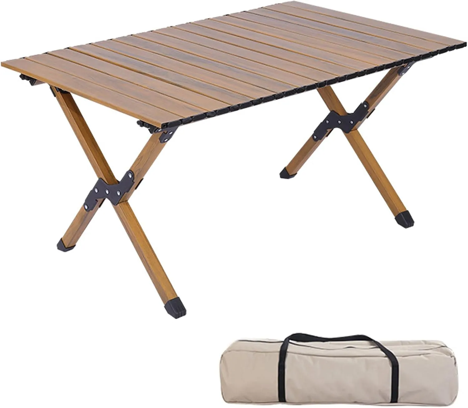 4-6 People Camping Table, Roll-Up Lightweight Picnic Table with Large Aluminum Tabletop & Carrying Bag, Portable Outdoor Folding Table for Hiking, Backpacking & Fishing(Carbon Steel Yellow,L