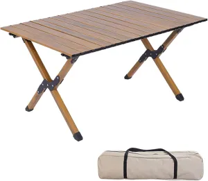 4-6 People Camping Table, Roll-Up Lightweight Picnic Table with Large Aluminum Tabletop & Carrying Bag, Portable Outdoor Folding Table for Hiking, Backpacking & Fishing(Carbon Steel Yellow,L