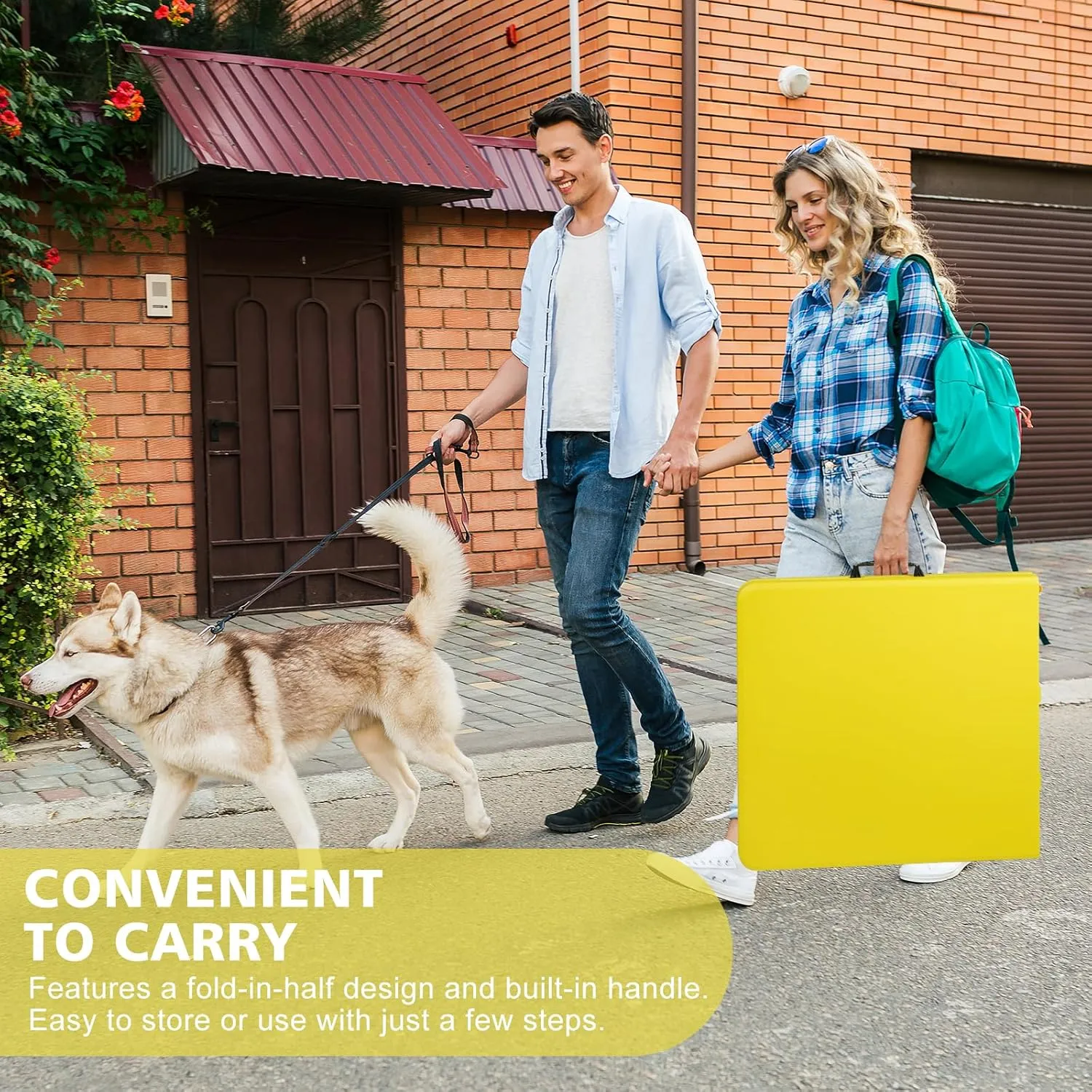 4 Foot Portable Folding Table Adjustable Height Lightweight Indoor Outdoor Picnic Beach Camping Dining Fold Out Table, Iron Utility Table Folding Desk with Carry Handle (Yellow, 4ft)
