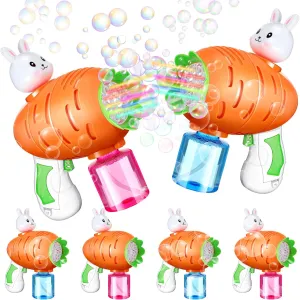 4 Pack LED Easter Bubble Wand Kit Toddlers Bunny Bubble Toys Kids Carrot Bubble Machine Light up Automatic Rabbit Bubble Blower Maker with 24 Packs Bubble Solutions for Easter Basket Stuffers