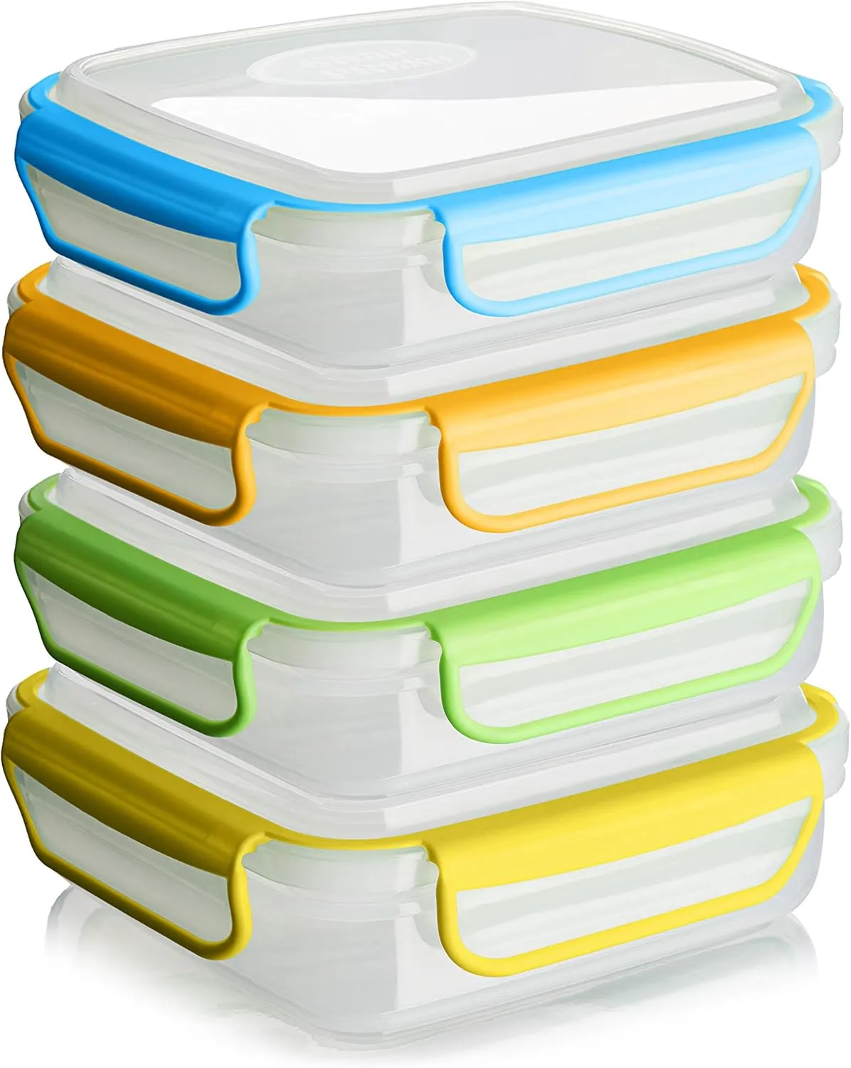 4 Pack of Fun Size Sandwich Containers (450 ml) - Reusable, BPA Free Plastic, Snap & Lock Shut Lids and Silicone Seal. Great for Fruit, Salad, Lunch Box Snacks and Food Storage.