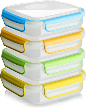 4 Pack of Fun Size Sandwich Containers (450 ml) - Reusable, BPA Free Plastic, Snap & Lock Shut Lids and Silicone Seal. Great for Fruit, Salad, Lunch Box Snacks and Food Storage.