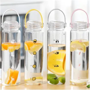 4 Pack Plastic Water Bottles, 14 OZ Leakproof Portable Clear Drink Bottle, Reusable Wide Mouth Travel Bottle With Carry Strap, Cute Small Juice Beverage Container for Outdoor Sport Camping Gym