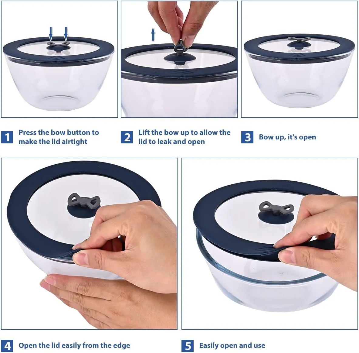 4 Pack Replacement Lids for Pyrex 7201-PC 4 Cup Glass Containers Mixing Bowl Silicone Storage Cover Leakproof Navy