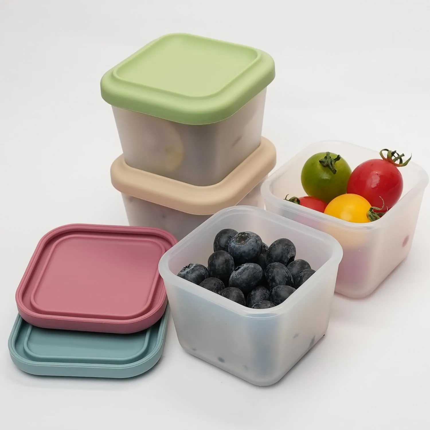 4 Pack Small Silicone Snack Containers with Lids 5 oz Reusable Food Storage Containers Bento Lunch Snack Pots for Adults & Kids Meal Prep Containers BPA Free
