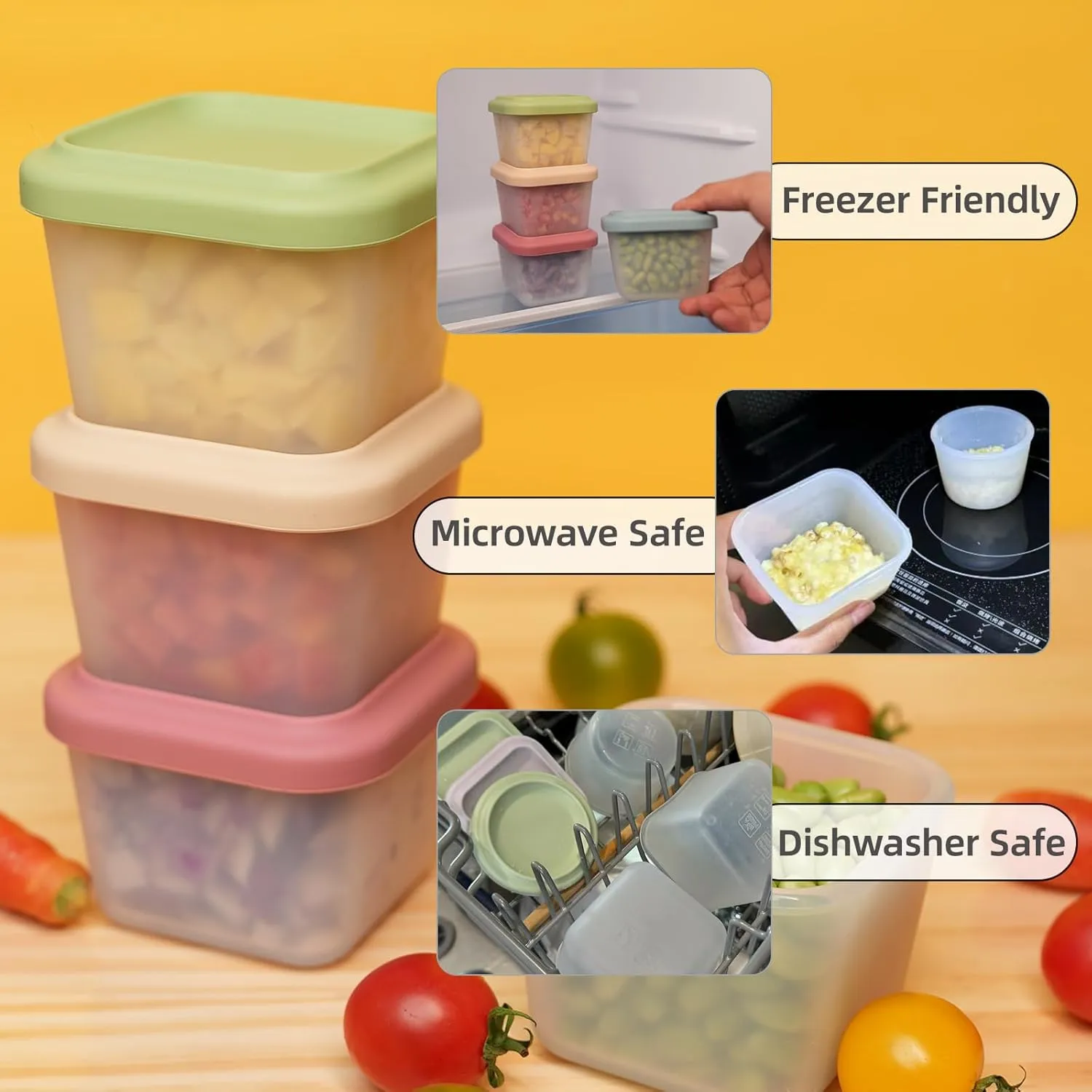 4 Pack Small Silicone Snack Containers with Lids 5 oz Reusable Food Storage Containers Bento Lunch Snack Pots for Adults & Kids Meal Prep Containers BPA Free