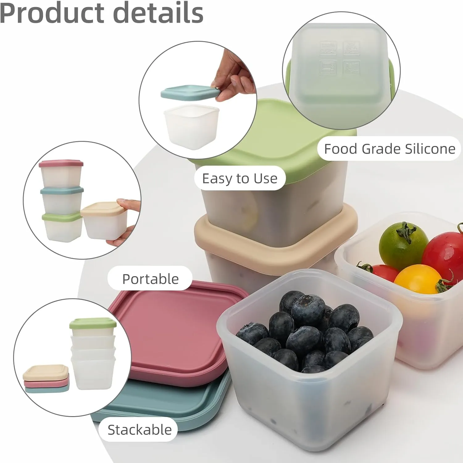 4 Pack Small Silicone Snack Containers with Lids 5 oz Reusable Food Storage Containers Bento Lunch Snack Pots for Adults & Kids Meal Prep Containers BPA Free