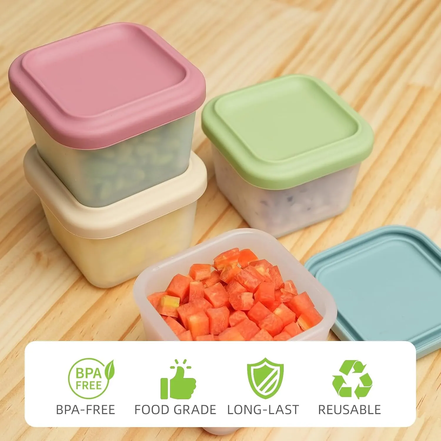 4 Pack Small Silicone Snack Containers with Lids 5 oz Reusable Food Storage Containers Bento Lunch Snack Pots for Adults & Kids Meal Prep Containers BPA Free