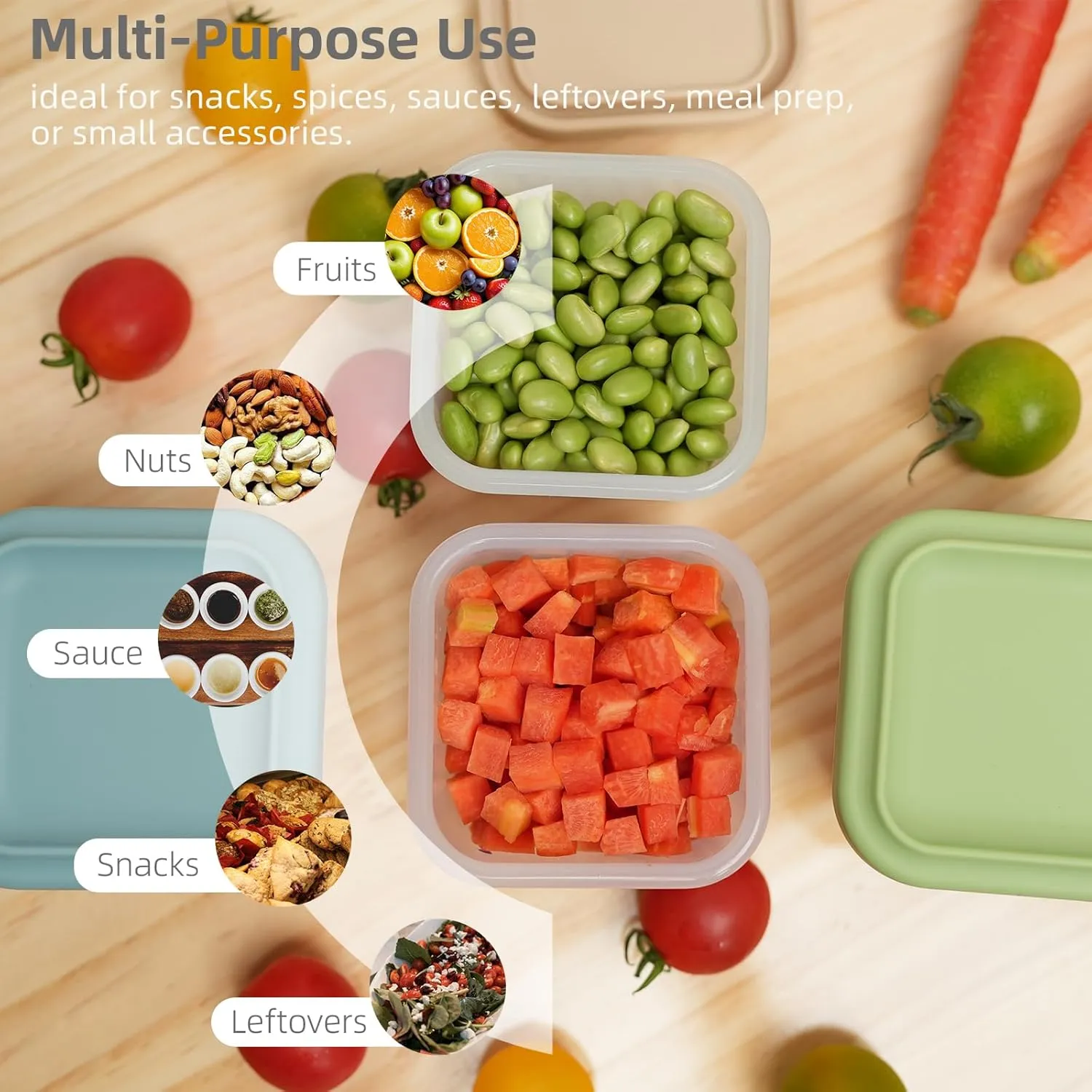 4 Pack Small Silicone Snack Containers with Lids 5 oz Reusable Food Storage Containers Bento Lunch Snack Pots for Adults & Kids Meal Prep Containers BPA Free