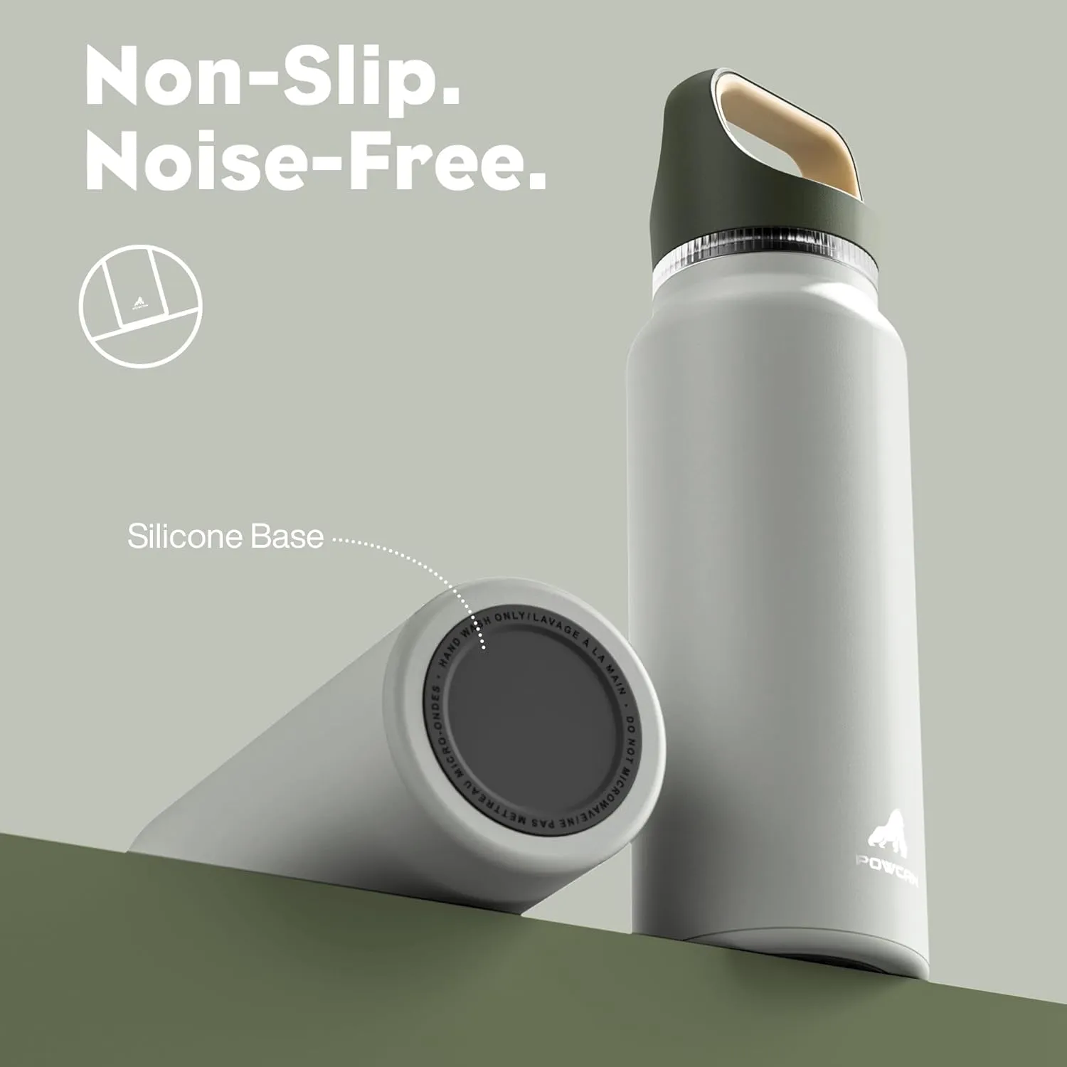 40 oz Insulated Water Bottle for Fishing: 3 Lids, Leakproof, Keep Ice 24H and Hot 12H, Double Wall, Large Metal Water Flask with Handle for Sports, Camping, Hiking, Climbing, Travel (Sage Gray)