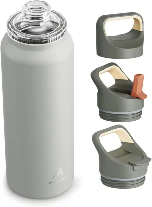 40 oz Insulated Water Bottle for Fishing: 3 Lids, Leakproof, Keep Ice 24H and Hot 12H, Double Wall, Large Metal Water Flask with Handle for Sports, Camping, Hiking, Climbing, Travel (Sage Gray)