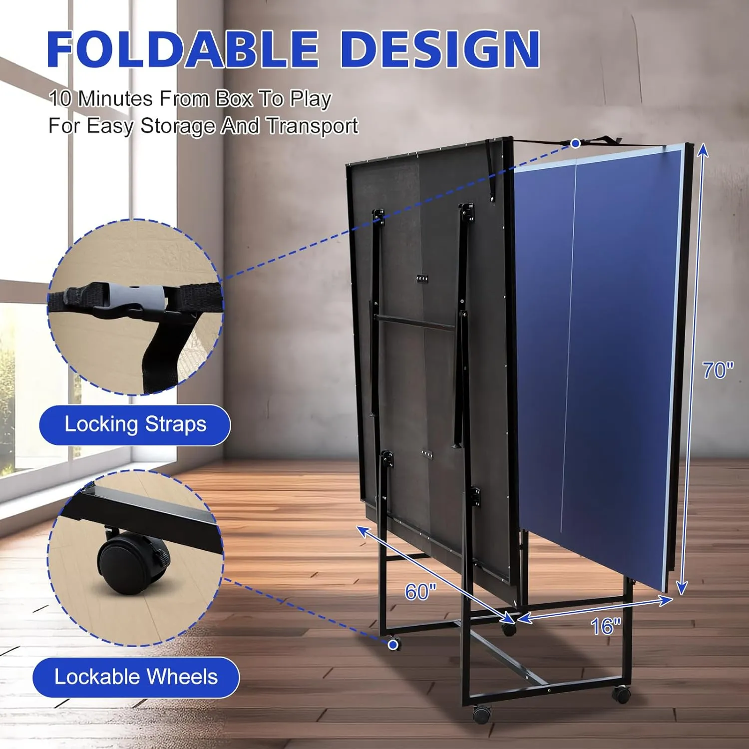 4.5/6ft/9ft Mid-Size Portable Ping Pong Tables Set, Foldable Table Tennis Table with Net,2 Paddles & 3 Balls, Professional MDF Tables for Indoor/Outdoor Multi-Use Free Standing Ping Pong Table