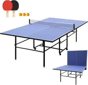 4.5/6ft/9ft Mid-Size Portable Ping Pong Tables Set, Foldable Table Tennis Table with Net,2 Paddles & 3 Balls, Professional MDF Tables for Indoor/Outdoor Multi-Use Free Standing Ping Pong Table