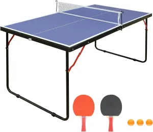 4.5ft Table Tennis Table Foldable, Portable Ping Pong Tables Set with Net and 2 Ping Pong Paddles for Indoor Outdoor Game, Multi Use Conference Tables Dining Desk