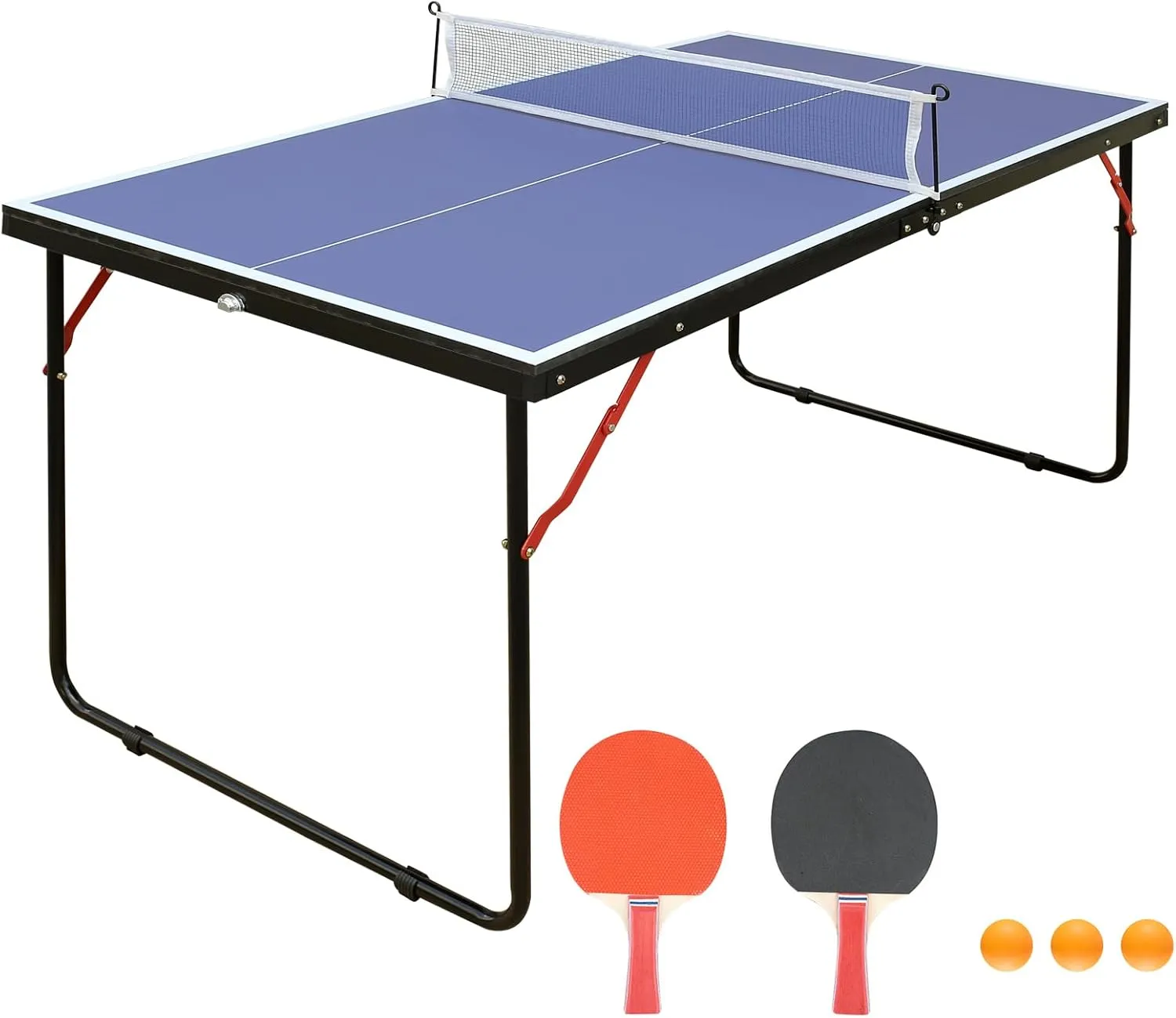 4.5ft Table Tennis Table Foldable, Portable Ping Pong Tables Set with Net and 2 Ping Pong Paddles for Indoor Outdoor Game, Multi Use Conference Tables Dining Desk