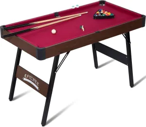 48" Folding Pool Table, Portable Billiard Game Tables for Kids and Adults, Mini Pool Table with Locking Legs, Adjustable Feet, Balls, Cues, Triangle, Chalk, Brush for Family Game Room