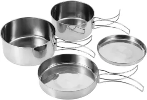4Pcs Camping Cooking Set, Portable Cooking Mess Kit Stainless Steel Camping Cookware Kit Lightweight Camping Cooking Equipment for Backpacking Camping Hiking
