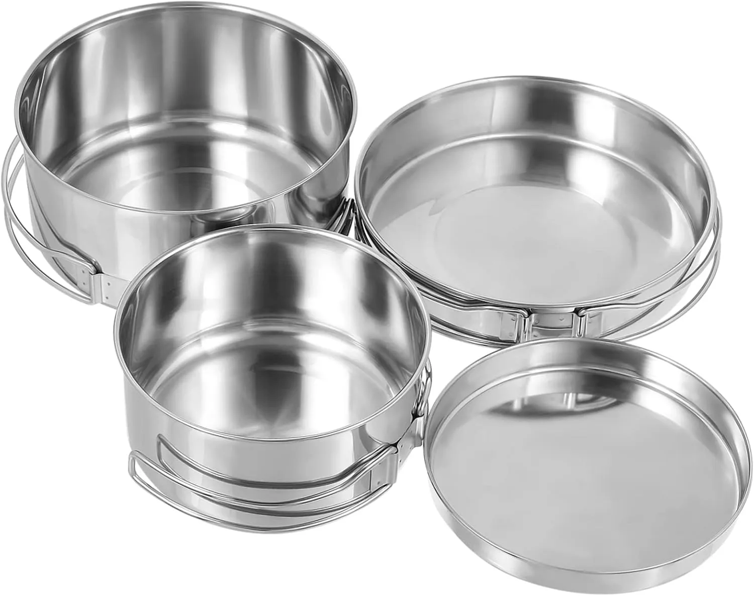 4Pcs Stackable Stainless Steel Camping Pot and Pan Set Non Stick Cookware for Outdoor Cooking for Picnics and Camping Space Saving Design Easy to Clean Cookware Set