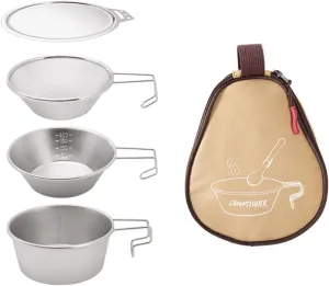 4Pcs Stainless Steel Tableware 300ml/450ml Camping Cup Bowl Cookware Set with Long Handle for Outdoor Backpacking Hiking Camping Utensils Set