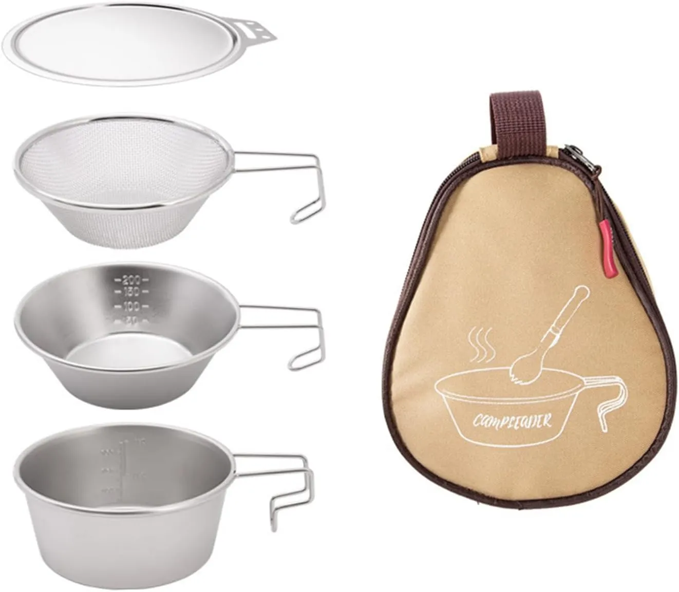 4Pcs Stainless Steel Tableware 300ml/450ml Camping Cup Bowl Cookware Set with Long Handle for Outdoor Backpacking Hiking Camping Utensils Set