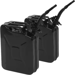 5 Gallon Metal Container with Spout and Handle for Water Liquid 20L Sturdy Storage Jar for Cars Trucks Motorcycle Automotive Equipment (Black, 2 Pack)