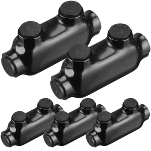 5 Pcs Insulated Wire Connectors Black Splice Connector 2 Ports Multi Cable Soldering Lugs Double Side Entry Cable Splicers with Oxide Inhibitor (2/0-6 Wire Range)