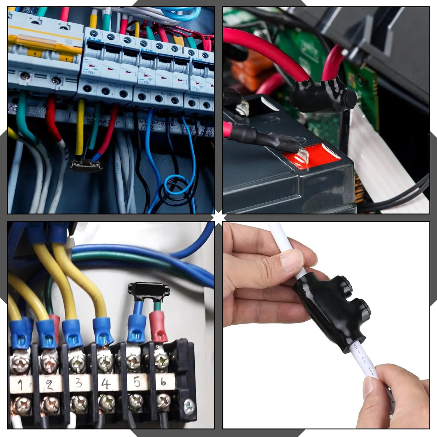 5 Pcs Insulated Wire Connectors Black Splice Connector 2 Ports Multi Cable Soldering Lugs Double Side Entry Cable Splicers with Oxide Inhibitor (2/0-6 Wire Range)