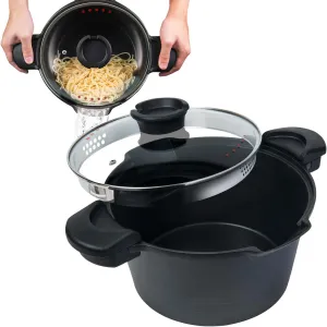 5 QT. Non-Stick Stock N’ Pasta Pot w/ Locking Handles and Easy Pour Strainer, 9”
