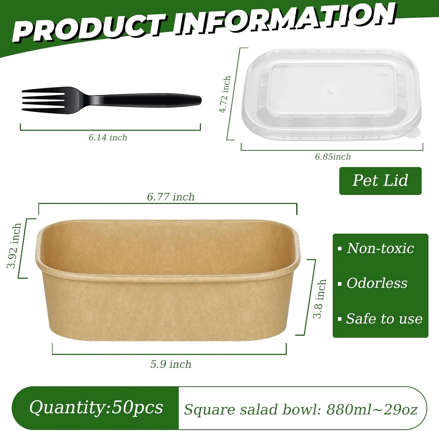 50-Pack 29oz Disposable Kraft Paper Bowls【with Lids and Forks】, Meal Prep Containers Disposable Large Paper Bowls, Leakproof Deli Food Containers Treat Serving Bowls, Microwave Safe for Hot/Cold Food