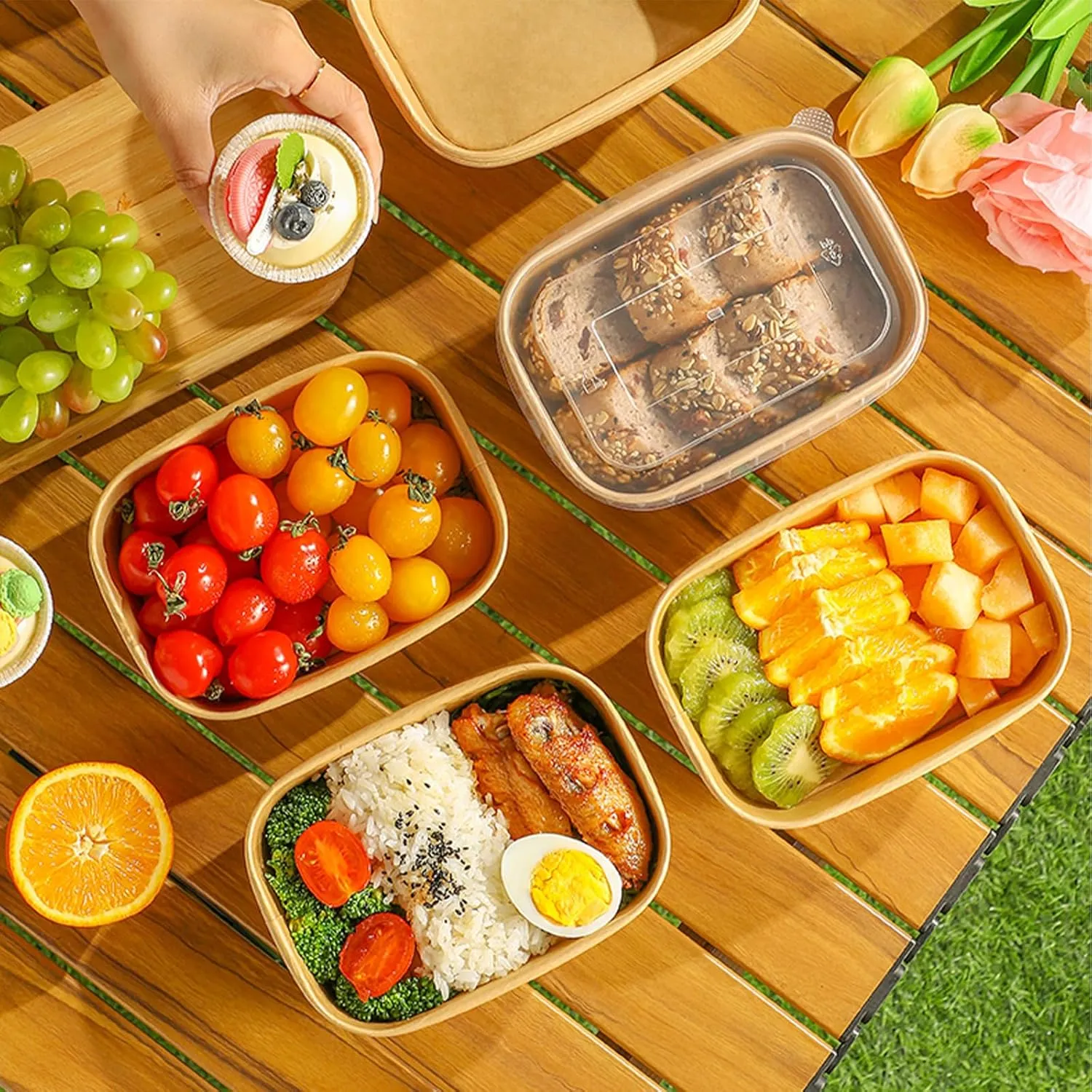 50-Pack 29oz Disposable Kraft Paper Bowls【with Lids and Forks】, Meal Prep Containers Disposable Large Paper Bowls, Leakproof Deli Food Containers Treat Serving Bowls, Microwave Safe for Hot/Cold Food
