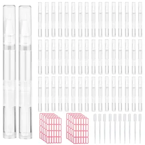 50 Pack 3 ML Transparent Twist Pens 10 Pcs dropper Empty Cuticle Nail Oil Pen Nail Applicators with Brush Tip Cosmetic Lip Gloss Containers Applicators with 10 labels Eyelash Growth Liquid Tube