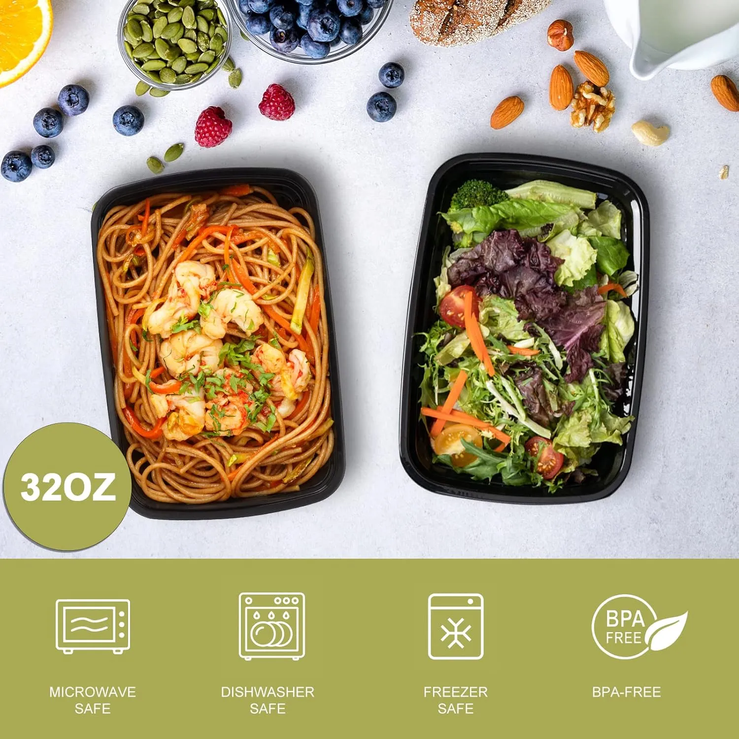 50 Pack- Meal Prep Containers 32oz, Plastic Food Prep Containers Reusable, Leakproof To Go Food Containers with Lids, BPA-Free, Microwave/Dishwasher/Freezer Safe