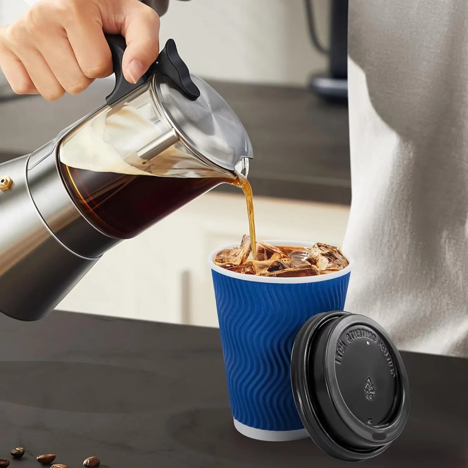 500 Pack Coffee Cups with Lids 12oz, Disposable Insulated Ripple Wall To Go Paper Coffee Cups for Hot/Cold Drinks Office Home Shop Event (Navy)