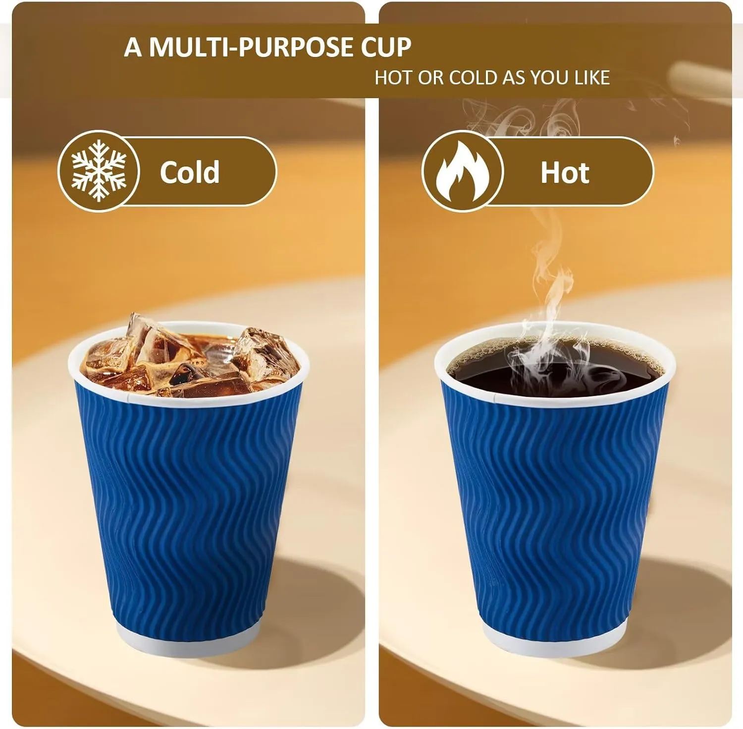 500 Pack Coffee Cups with Lids 12oz, Disposable Insulated Ripple Wall To Go Paper Coffee Cups for Hot/Cold Drinks Office Home Shop Event (Navy)
