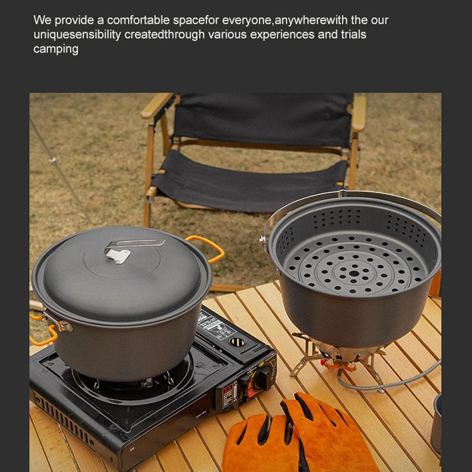 5.0L Camping Pot, Aluminum Hanging Pot for 6-8 Person, Lightweight Cookware, Portable Picnic Cookware Kit for Outdoor Hiking, Barbecue, Cooking, Boiling, Steaming, Grilling