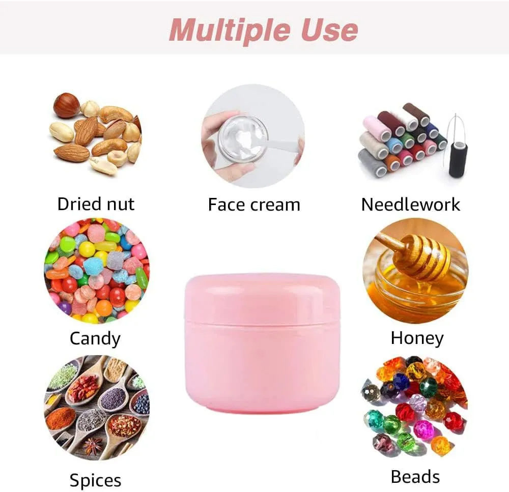 50ml Portable Pink PP Facial Cream Bottle Pot Jars Refillable Leakproof Lip Balm Lotion Cream Beauty Product Storage Container Tins （Pack of 30）