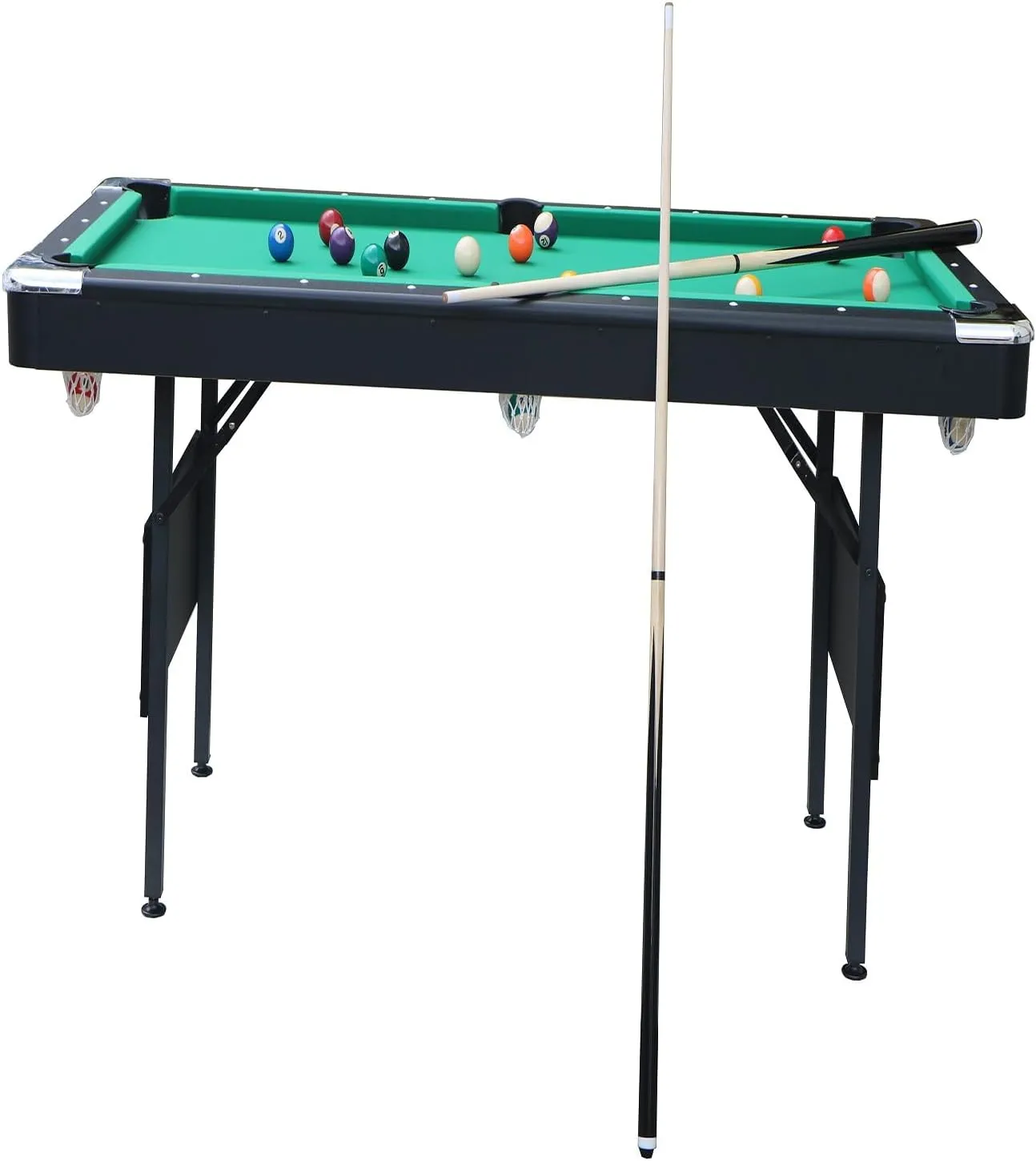 5.5 FT Billiards Table,Stable Pool Table,Portable Pool Billard Table Includes Full Set of Balls,2 Cue Sticks,Chalk,and Felt Brush,Foldable&Easy Assembly for Adult/Teenagers/Kids/F