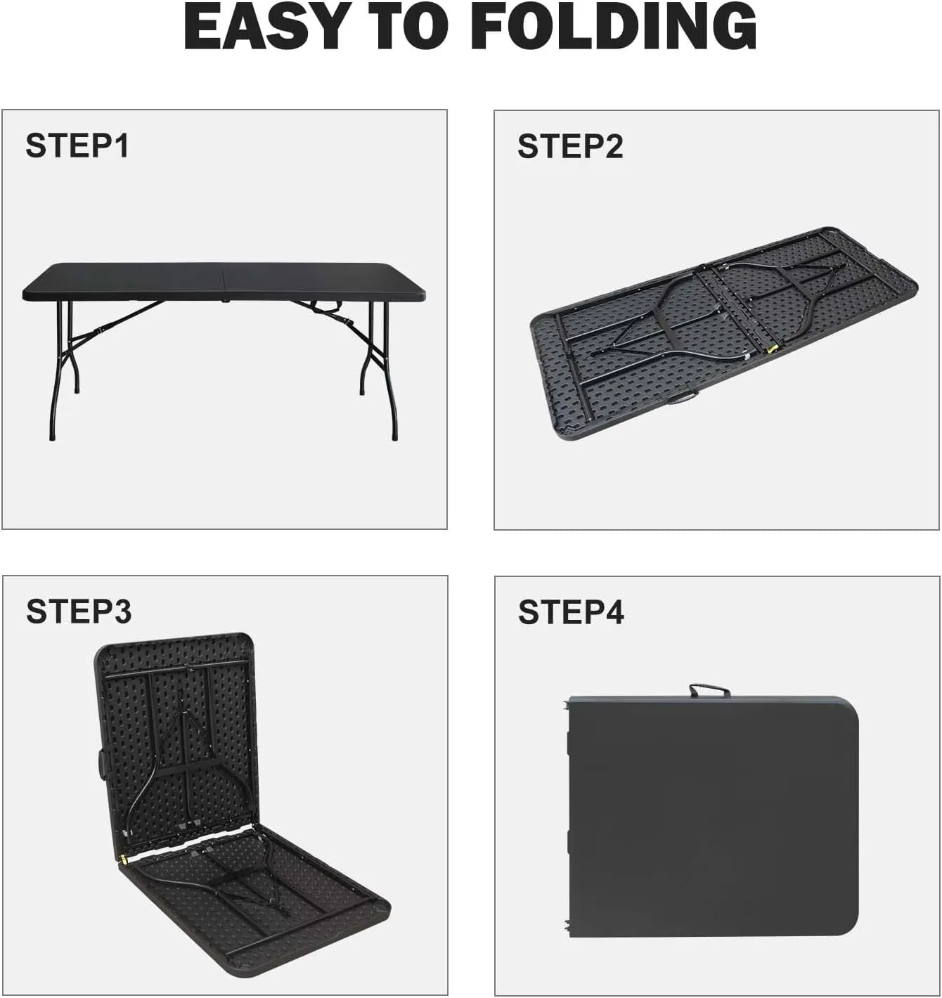 6 Foot Portable Folding Table Large Lightweight Indoor Outdoor Picnic Beach Camping Dining Fold Out Table, Iron Utility Table Folding Desk with Carry Handle, Black