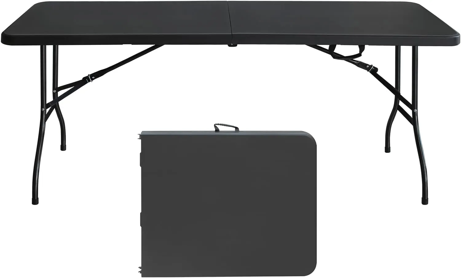 6 Foot Portable Folding Table Large Lightweight Indoor Outdoor Picnic Beach Camping Dining Fold Out Table, Iron Utility Table Folding Desk with Carry Handle, Black
