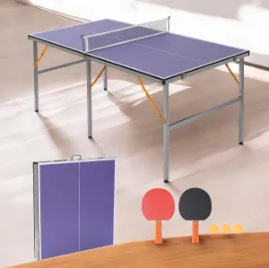 6 FT Mid-Size Table Tennis Table with Net, Foldable Ping Pong Table for Indoor & Outdoor - 2 Table Tennis Paddles and 3 Balls Quick & Easy Assembly