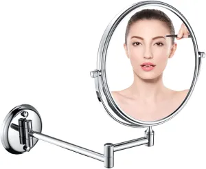 6 Inch Wall-Mounted Make-up Mirror, Shaving Mirrors for Wall, 7X Magnification 360 Degree Rotation Double-Sided Make-up Mirrors for Bathrooms, Silver White