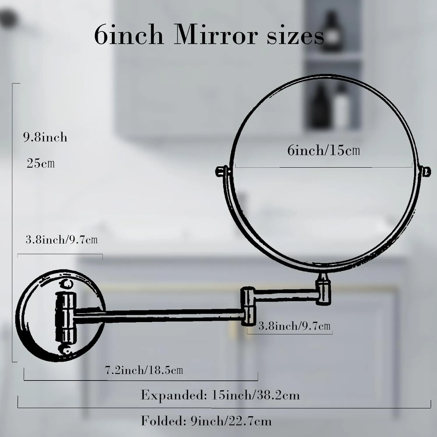 6 Inch Wall-Mounted Make-up Mirror, Shaving Mirrors for Wall, 7X Magnification 360 Degree Rotation Double-Sided Make-up Mirrors for Bathrooms, Silver White