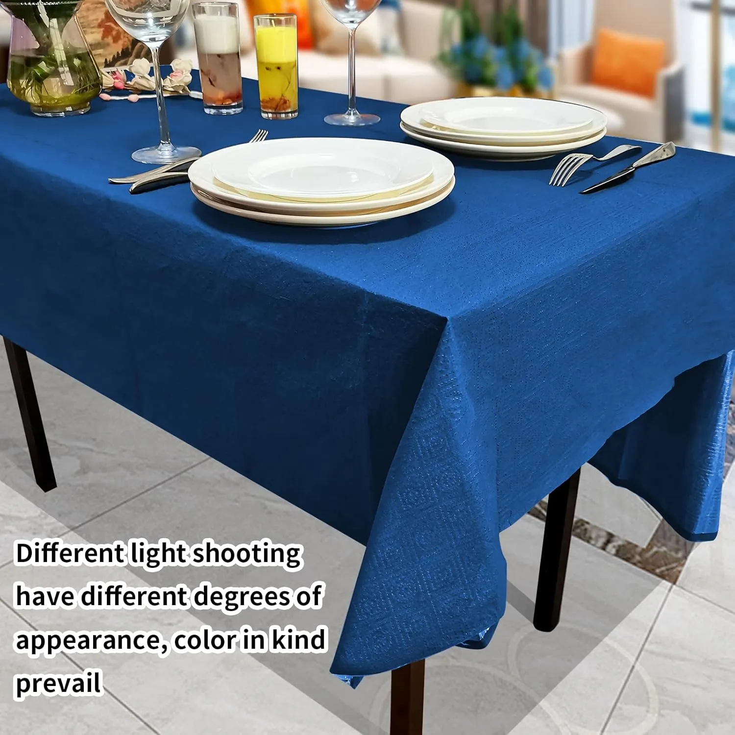 [6 Pack] Blue Paper Tablecloth Disposable for Rectangle Tables, 54 X 108 Inch Buffet Party Table Cover with Plastic Backing, Waterproof 3 Ply Table Cloth for Outdoor Indoor Banquet Birthday BBQ