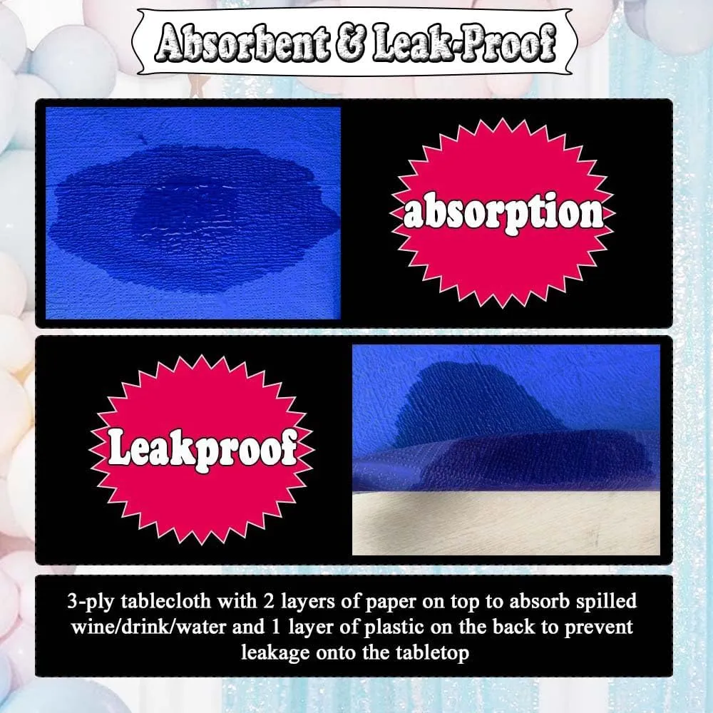 [6 Pack] Blue Paper Tablecloth Disposable for Rectangle Tables, 54 X 108 Inch Buffet Party Table Cover with Plastic Backing, Waterproof 3 Ply Table Cloth for Outdoor Indoor Banquet Birthday BBQ