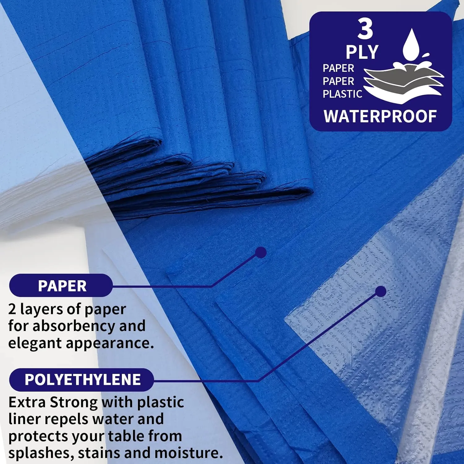 [6 Pack] Blue Paper Tablecloth Disposable for Rectangle Tables, 54 X 108 Inch Buffet Party Table Cover with Plastic Backing, Waterproof 3 Ply Table Cloth for Outdoor Indoor Banquet Birthday BBQ