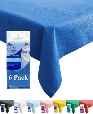 [6 Pack] Blue Paper Tablecloth Disposable for Rectangle Tables, 54 X 108 Inch Buffet Party Table Cover with Plastic Backing, Waterproof 3 Ply Table Cloth for Outdoor Indoor Banquet Birthday BBQ
