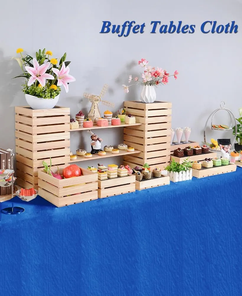 [6 Pack] Blue Paper Tablecloth Disposable for Rectangle Tables, 54 X 108 Inch Buffet Party Table Cover with Plastic Backing, Waterproof 3 Ply Table Cloth for Outdoor Indoor Banquet Birthday BBQ
