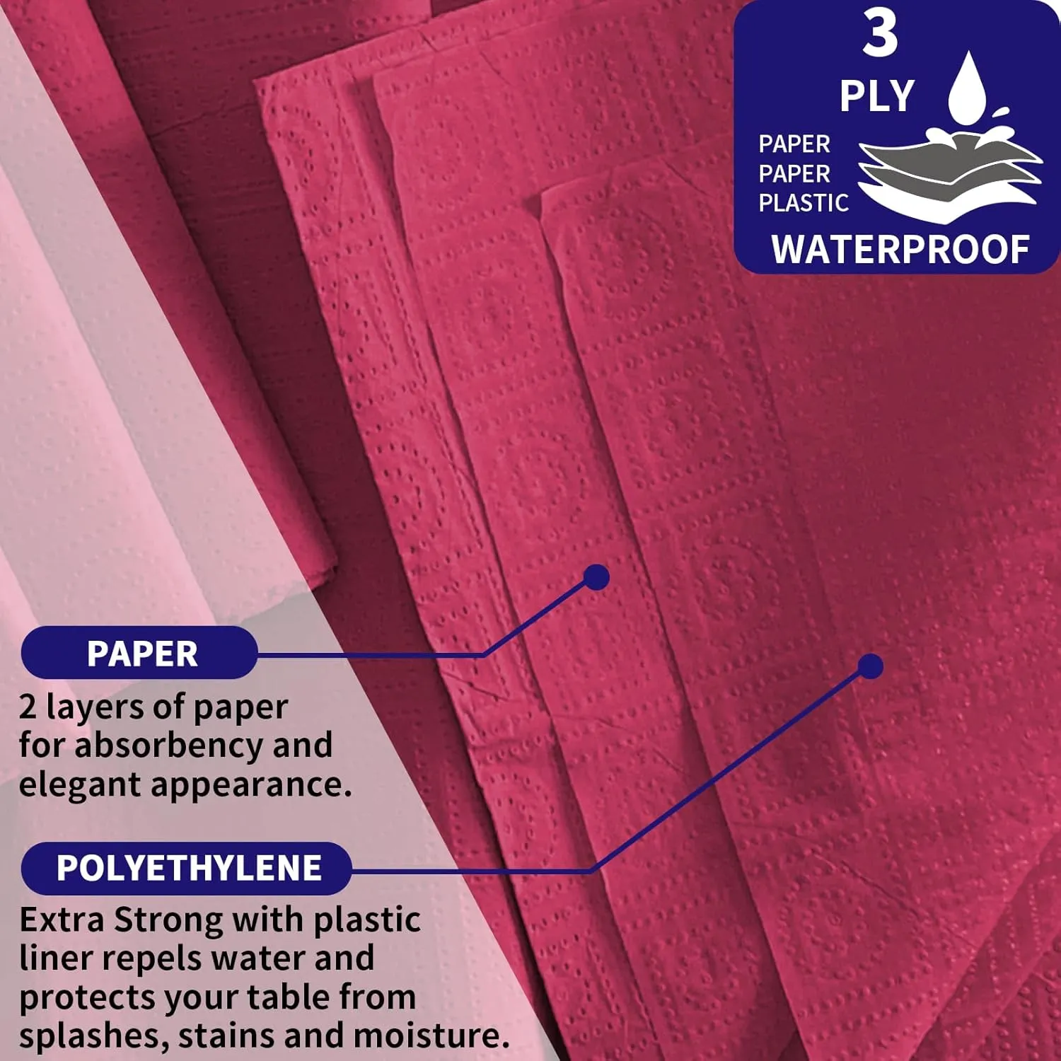 [6 Pack] Burgundy Paper Tablecloth Disposable for Rectangle Tables, 54 X 108 Inch Party Table Cover with Plastic Backing, Waterproof 3 Ply Table Cloth for Christmas Party Xmas